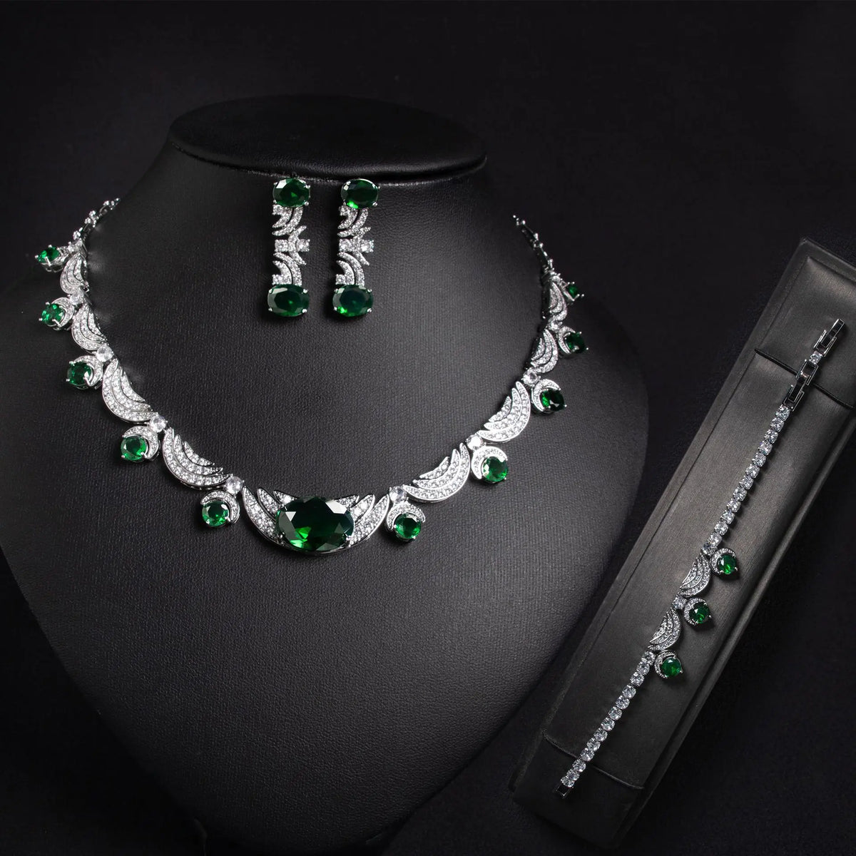 Ensemble de bijoux de luxe pour femmes, collier, boucles d'oreilles, bracelet en cristal rouge rubis