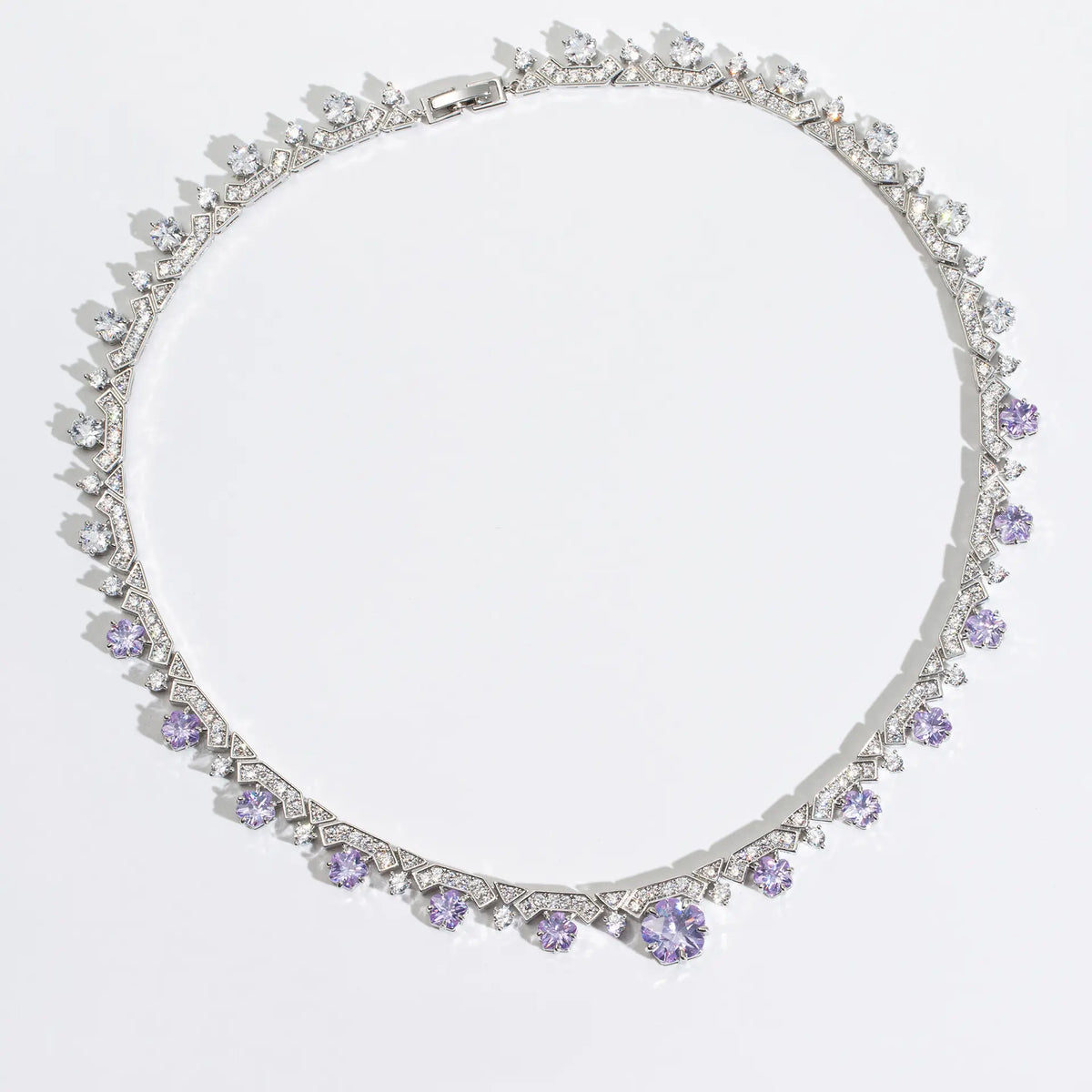 Luxury Purple Crystal Necklace Earrings Set – Silver Statement Jewelry