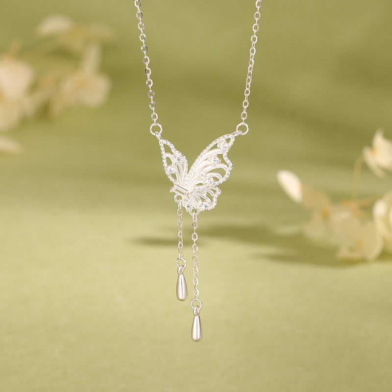 S925 Sterling Silver Tassel Dream Butterfly Necklace