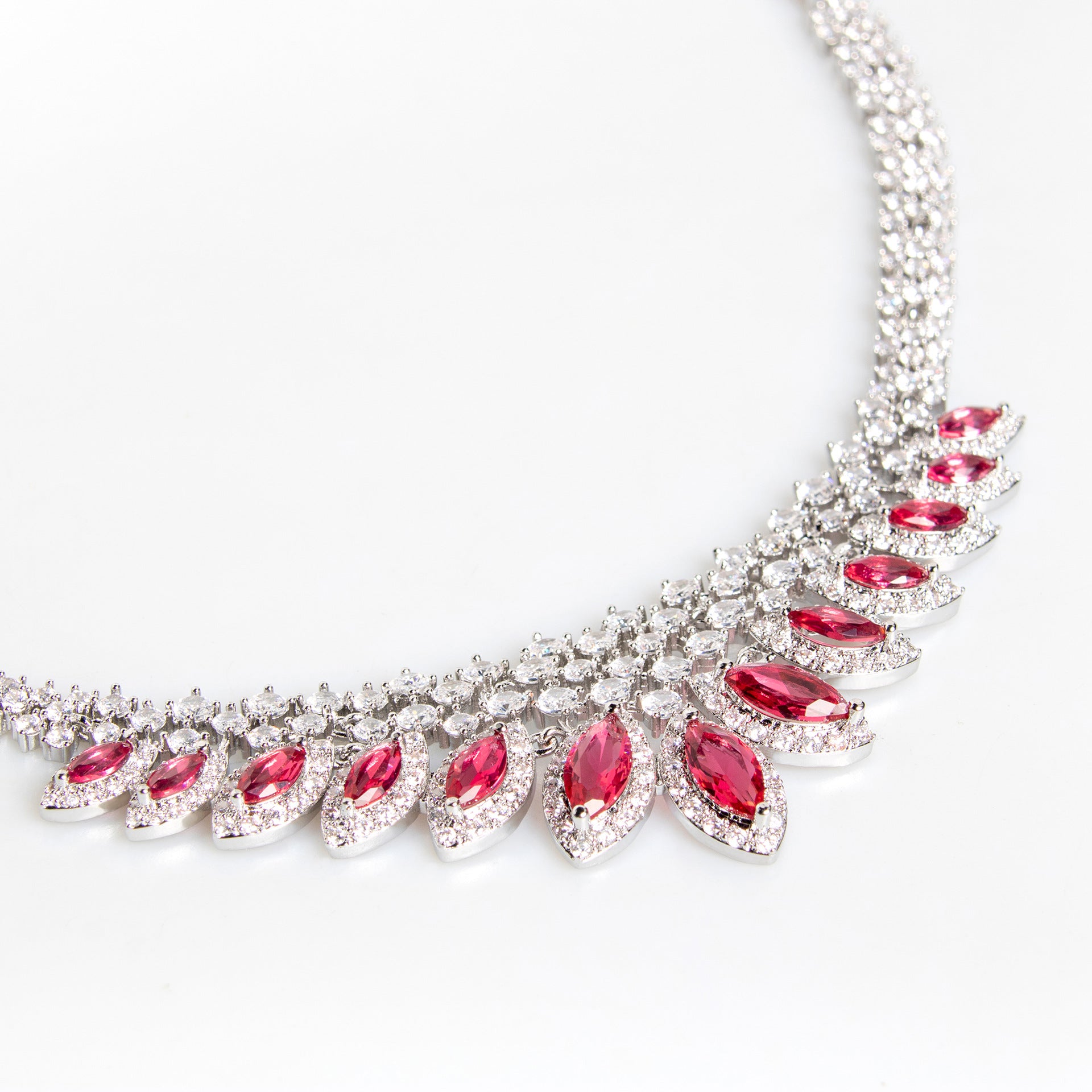 Luxury Multicolor Marquise Gemstone Necklace Set for Women – Elegant Leaf Jewelry with Matching Earrings