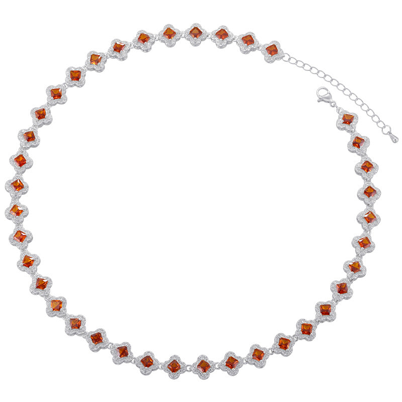 Light Luxury Copper with Colored Diamonds Lucky Clover Necklace