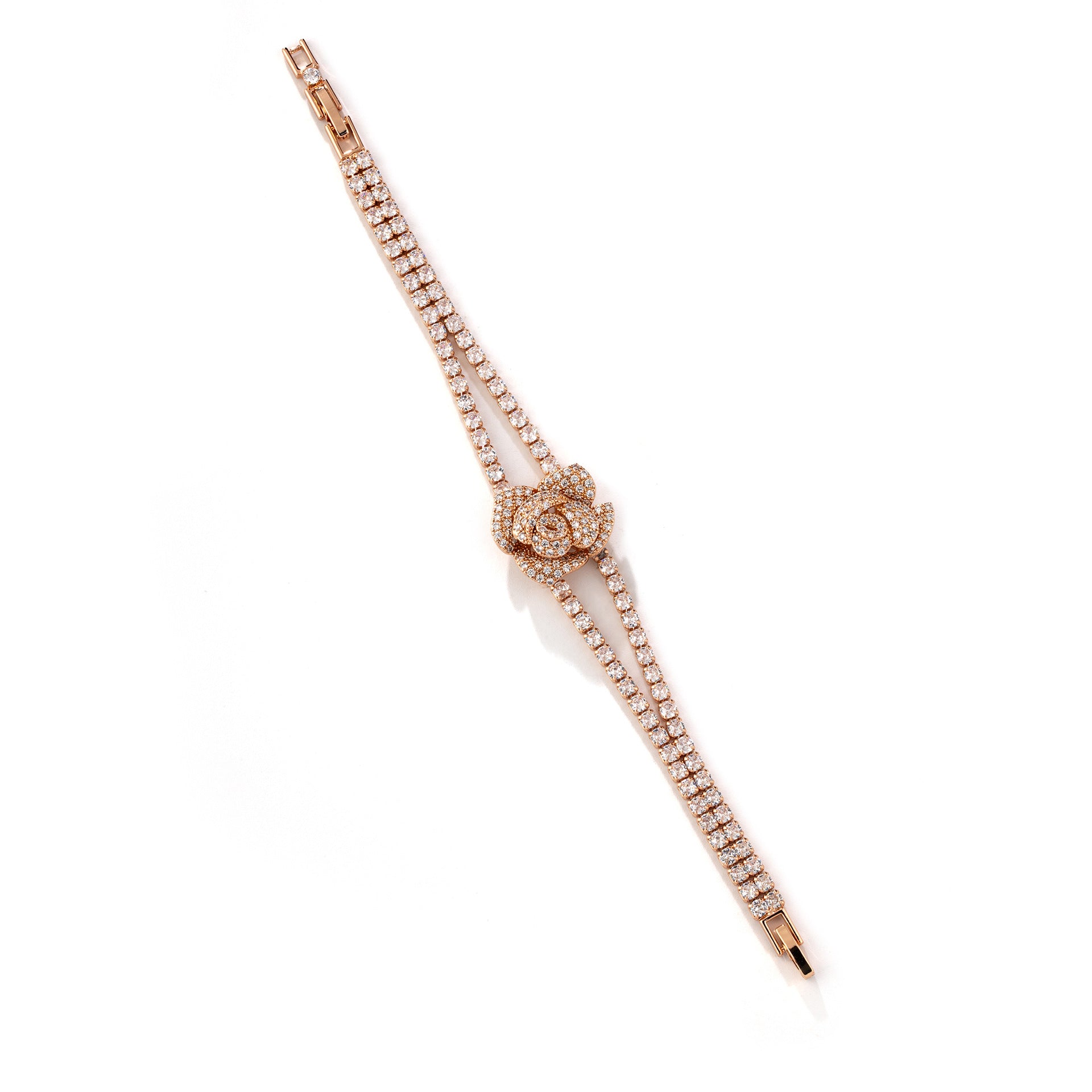 Luxury Rose Gold Crystal Rose Jewelry Set – Necklace Earrings Bracelet Ring for Women