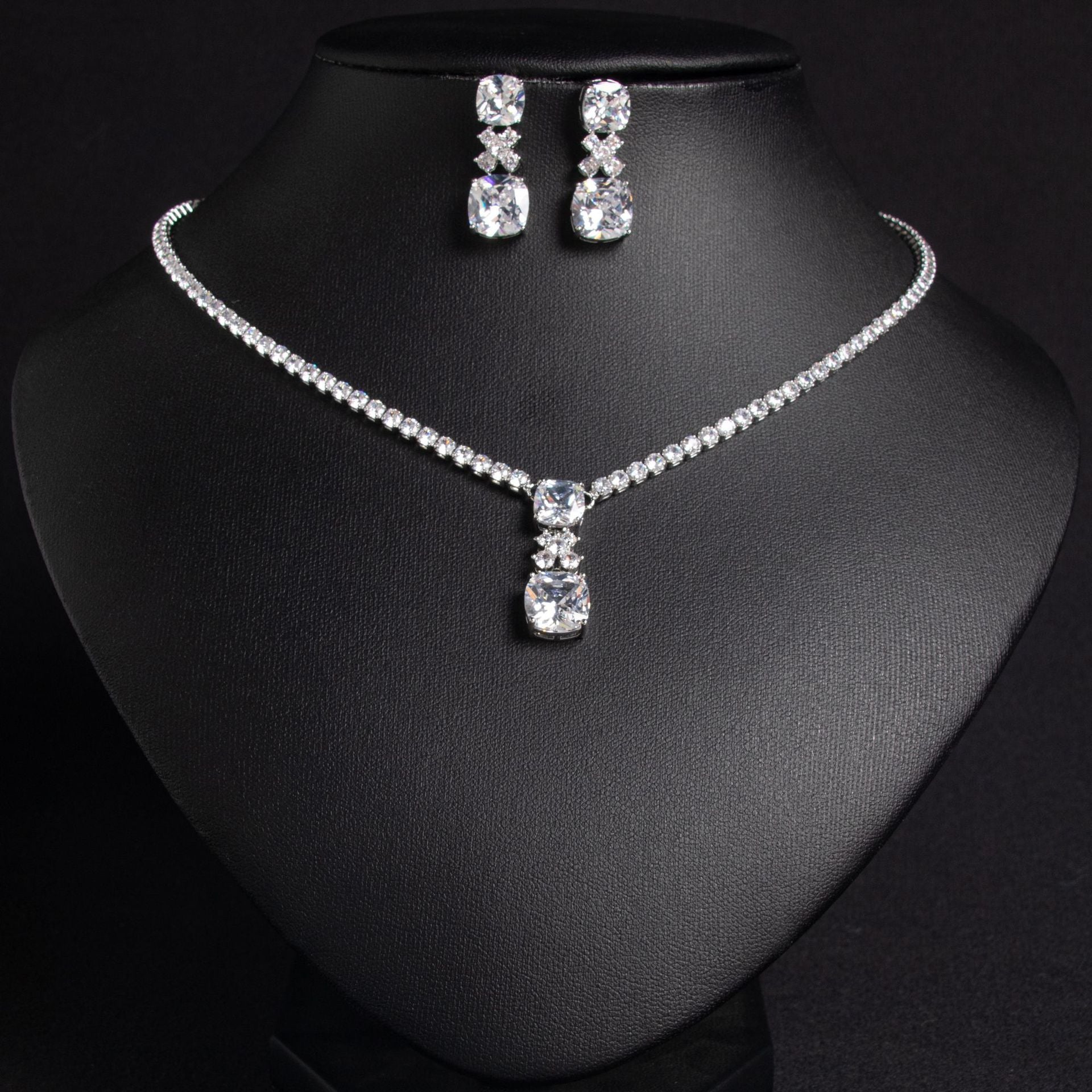 Modern Emerald Pendant Necklace Set with Matching Earrings