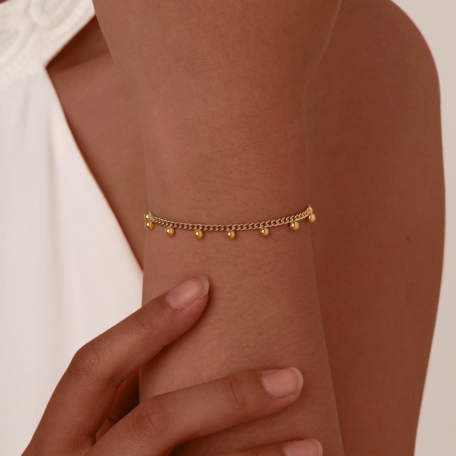 Gold Stainless Steel Bead Bracelet Necklace Series