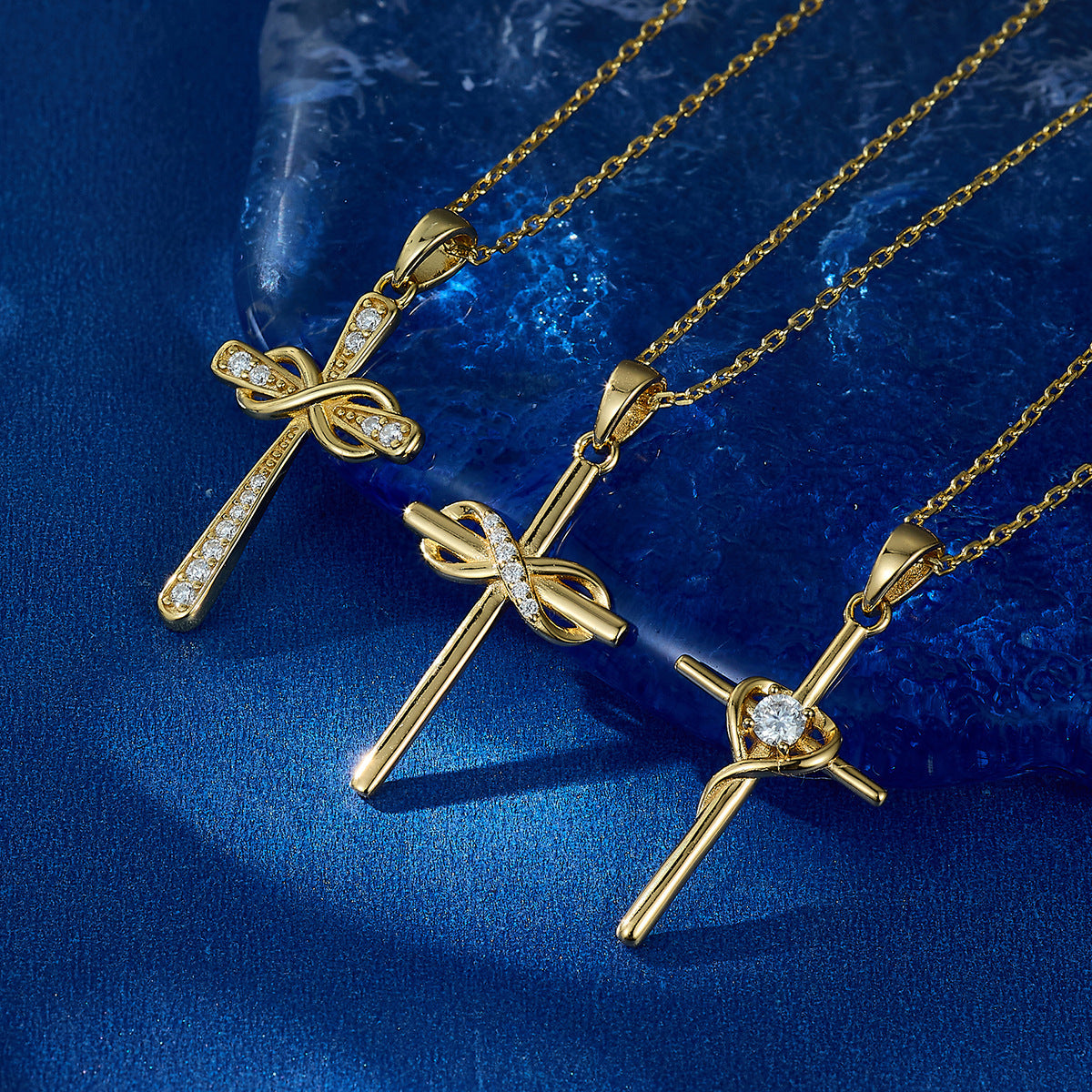 SS925 Sterling Silver Fashion Mozambican Diamond Cross Necklace