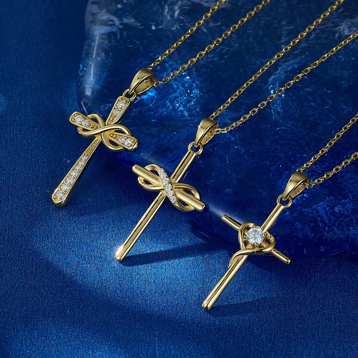 Collier croix en argent sterling S925 avec diamants du Mozambique
