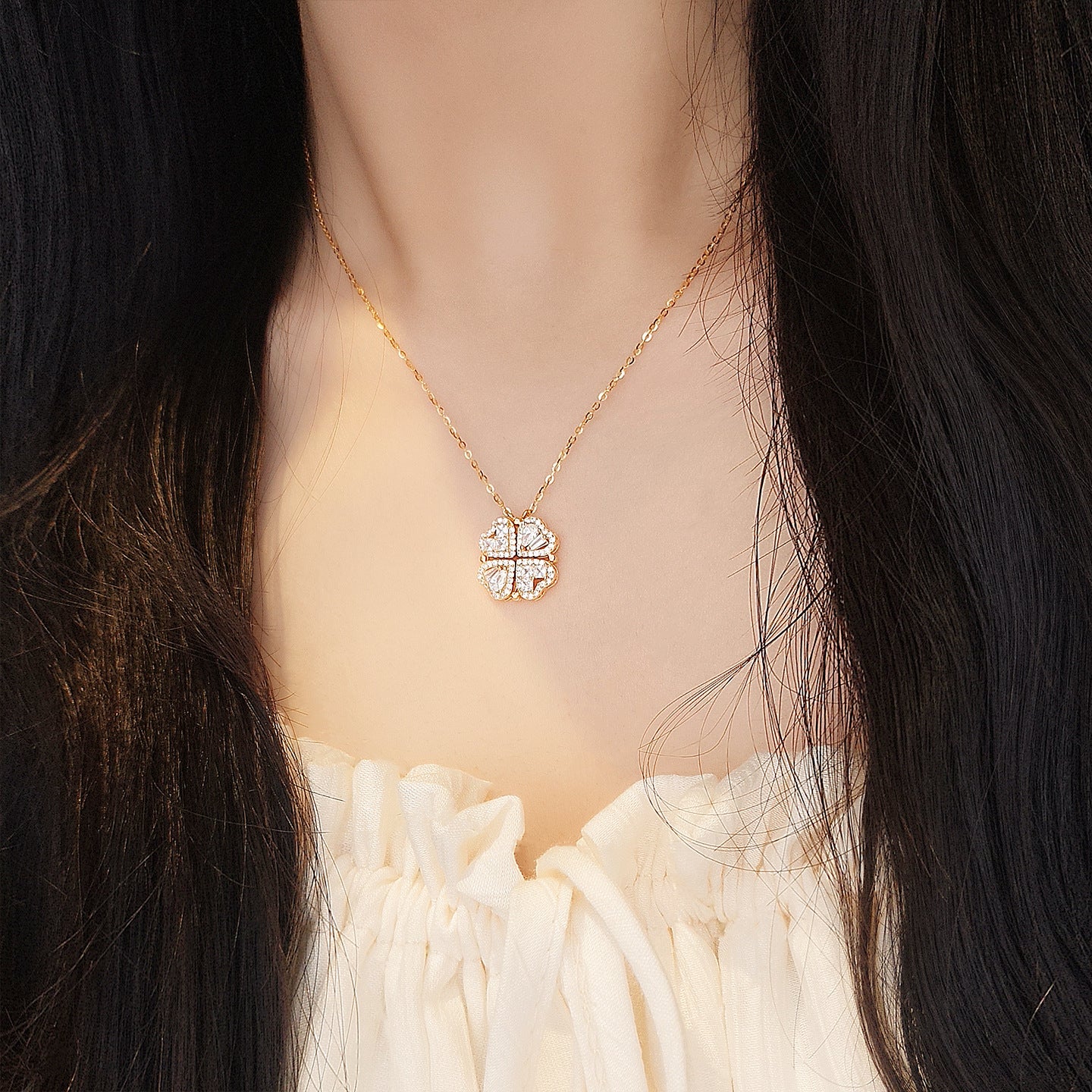S925 Sterling Silver Zircon Love Clover Necklace