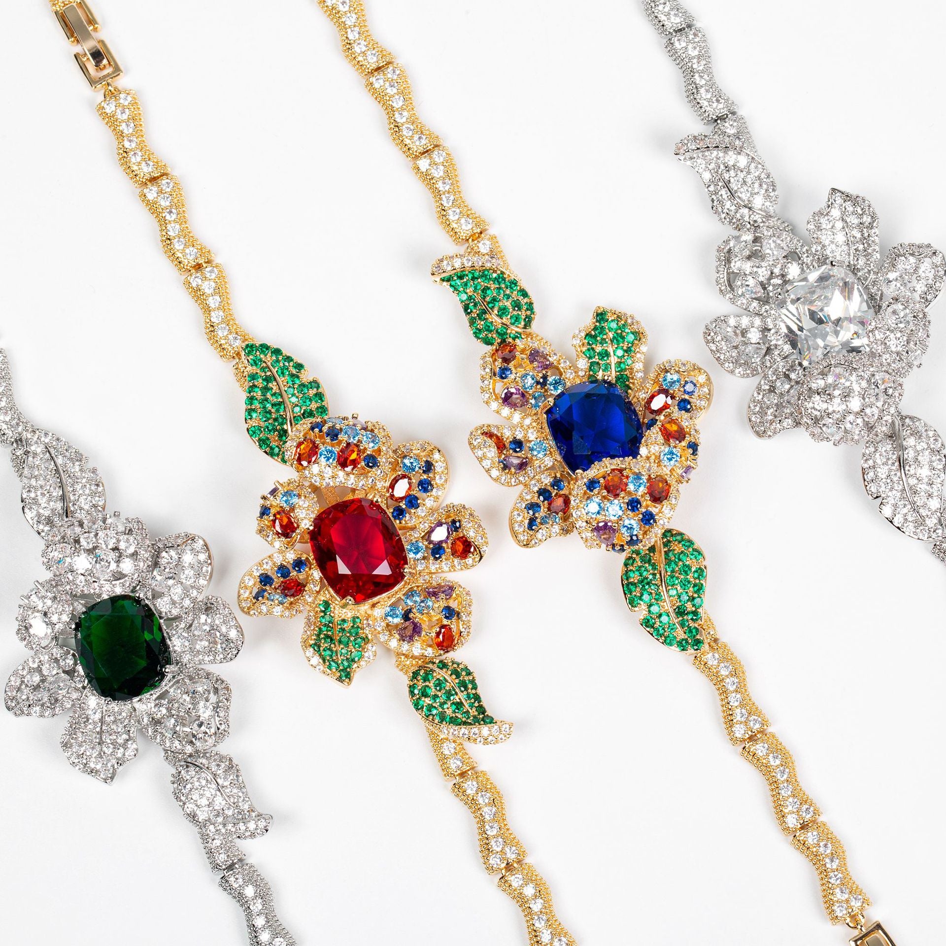 Luxury Blue Crystal Floral Bracelet – Elegant Statement Jewelry for Women
