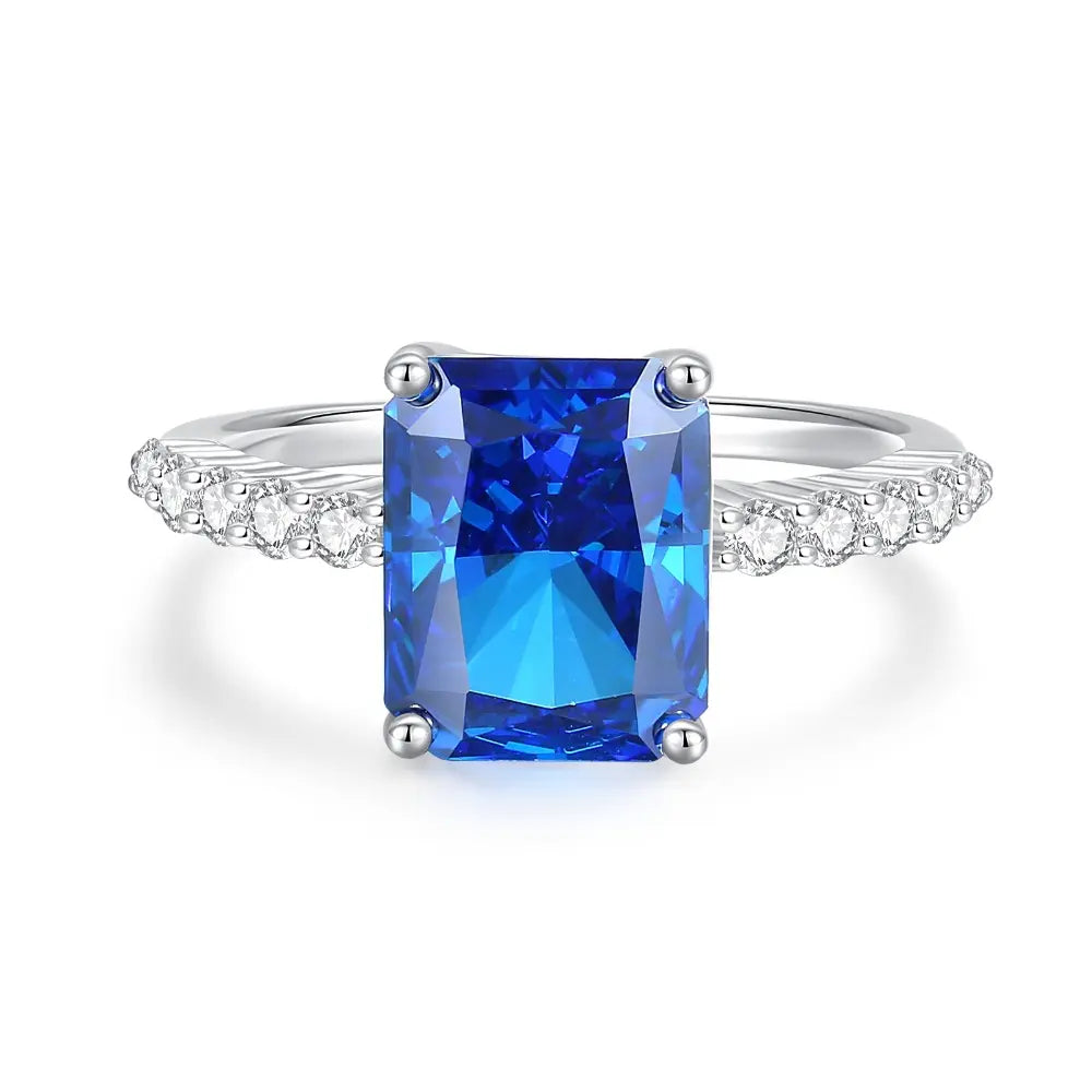 Bague de fiançailles de luxe ovale en saphir bleu pour femme
