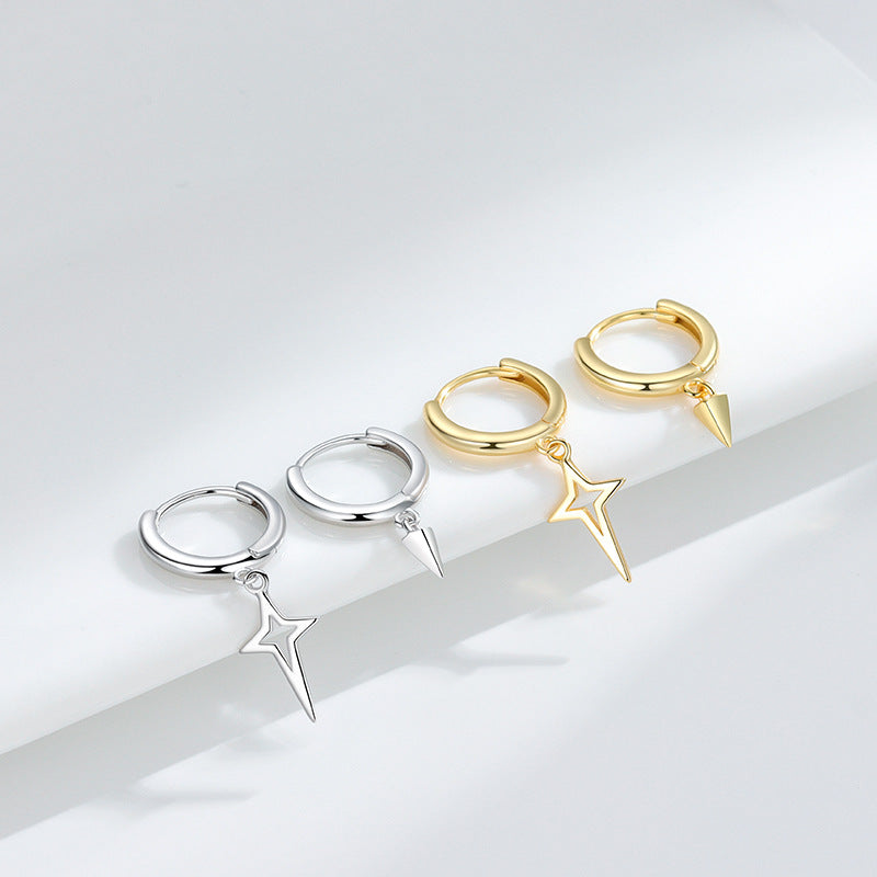 S925 Sterling Silver Conical Cross Asymmetrical Earrings