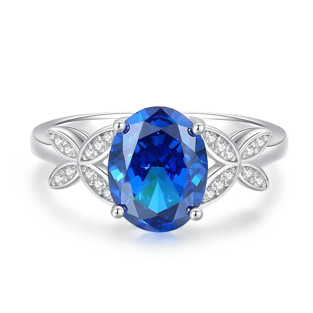 Bague de fiançailles de luxe ovale en saphir bleu pour femme