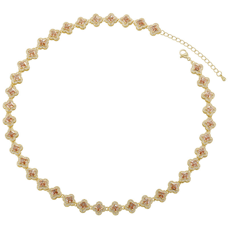 Light Luxury Copper with Colored Diamonds Lucky Clover Necklace