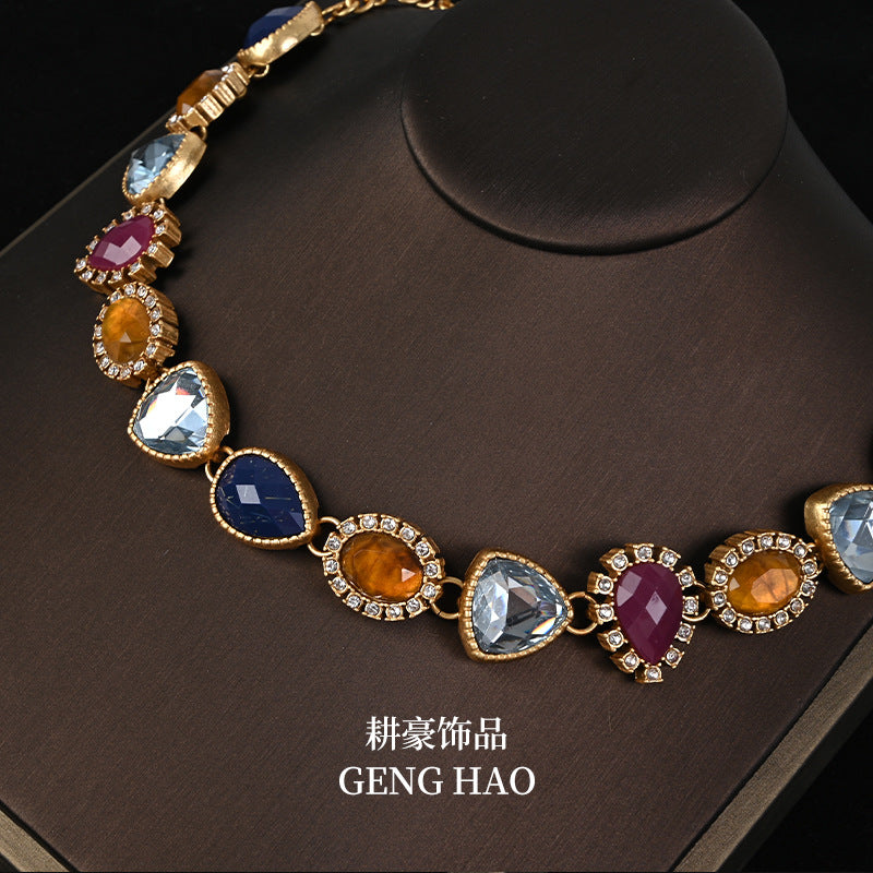 Retro multi-color glazed necklace