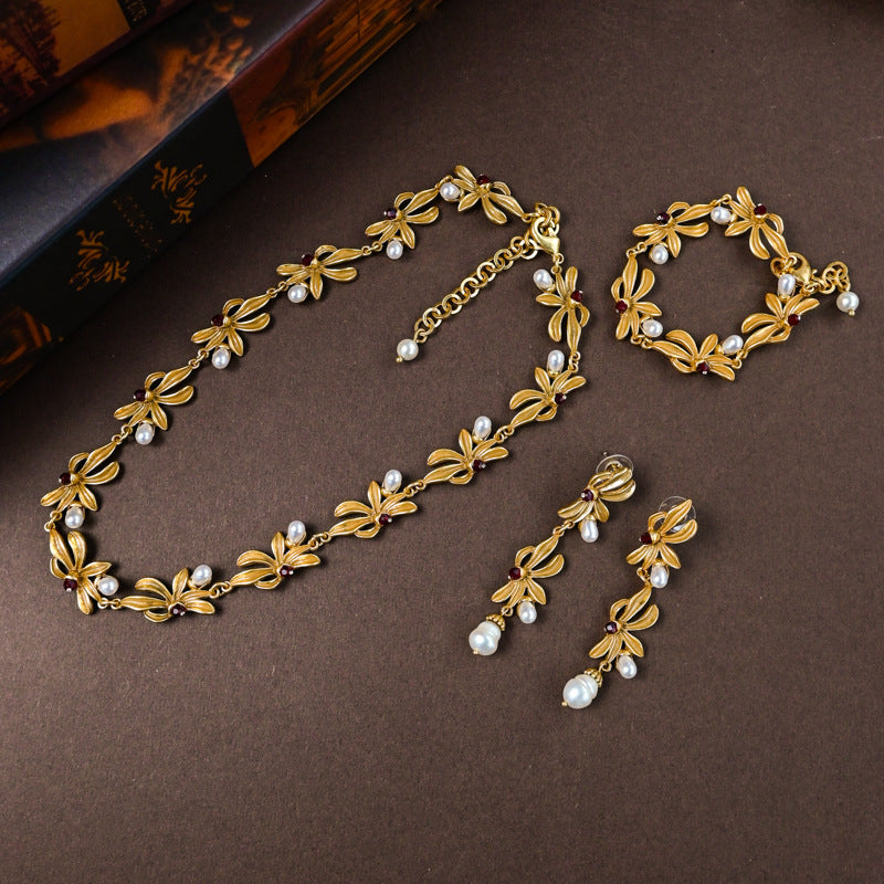New Medieval Flower Gold Plated Jewelry Set