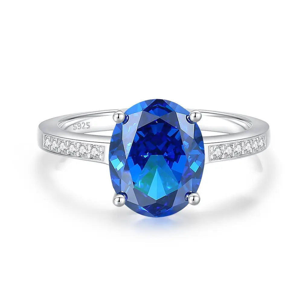 Bague de fiançailles de luxe ovale en saphir bleu pour femme