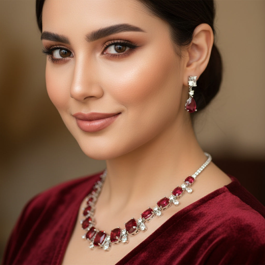 Luxury Emerald Green Crystal Necklace and Earrings Jewelry Set