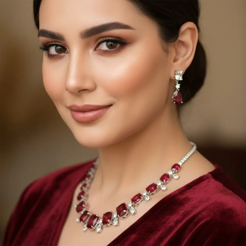 Luxury Emerald Green Crystal Necklace and Earrings Jewelry Set