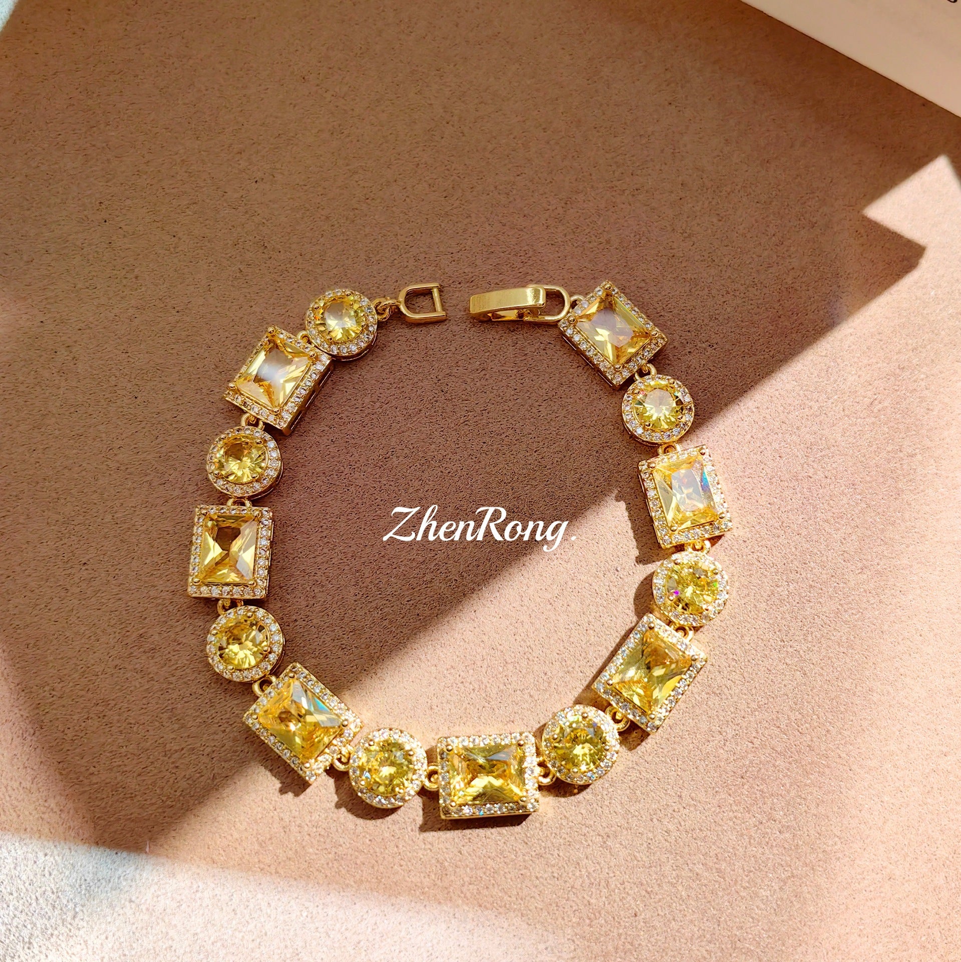Fashion Sugar Cube Yellow Zircon Full Diamond Bracelet