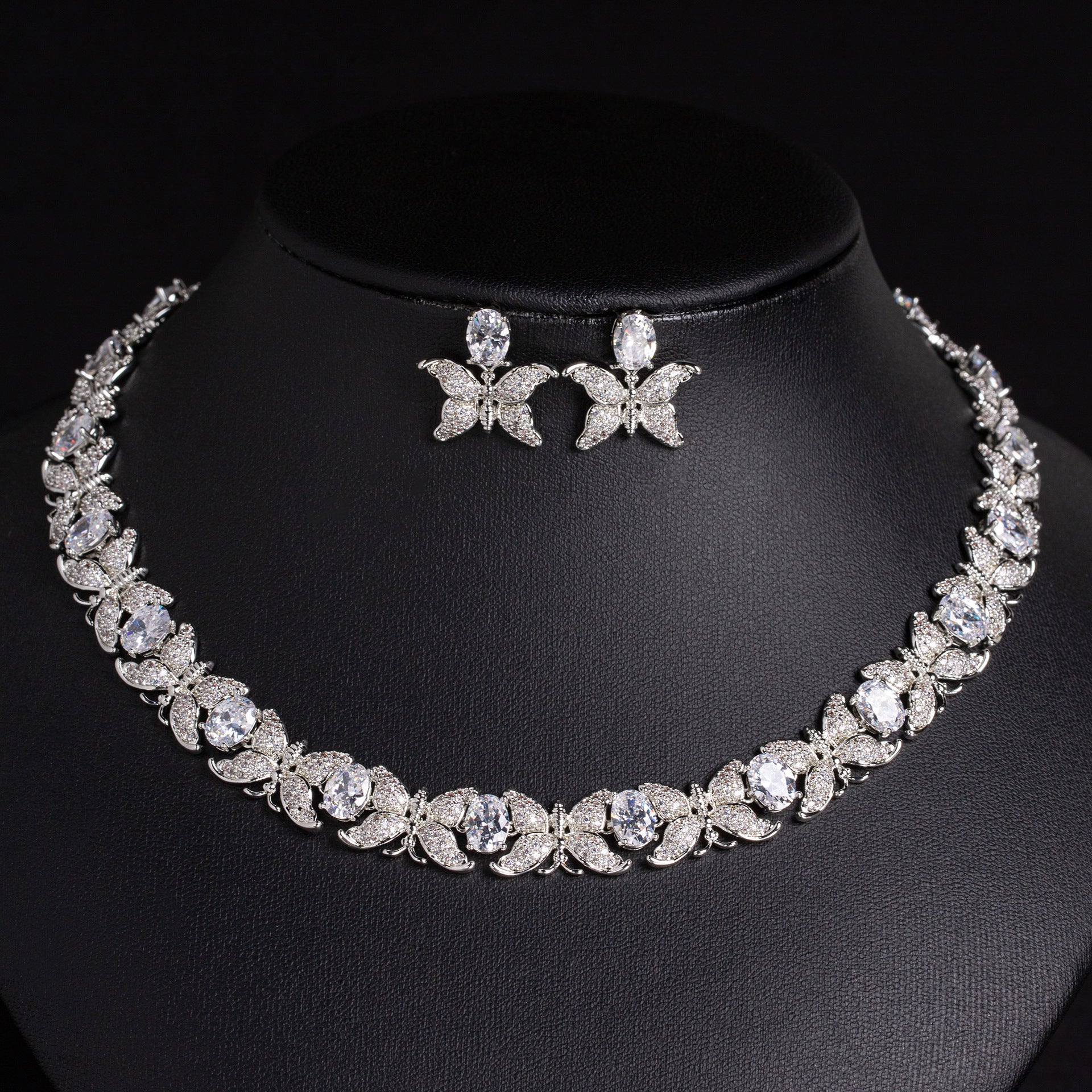 Luxury Butterfly Crystal Necklace Set with Multicolor Red Pink Purple Stones – Statement Jewelry for Women