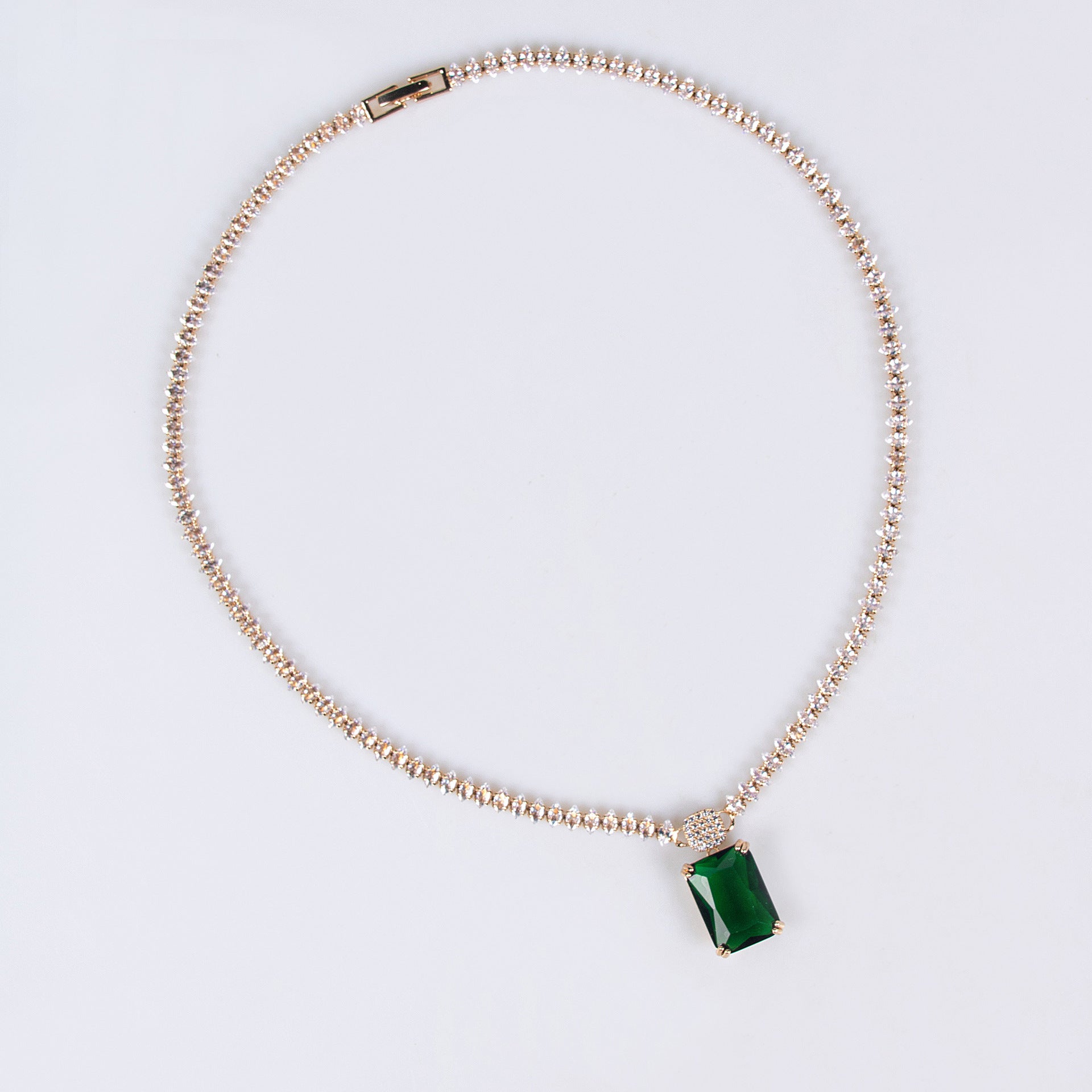 Luxury Emerald Green Rectangular Gemstone Necklace Set for Women – Matching Drop Earrings