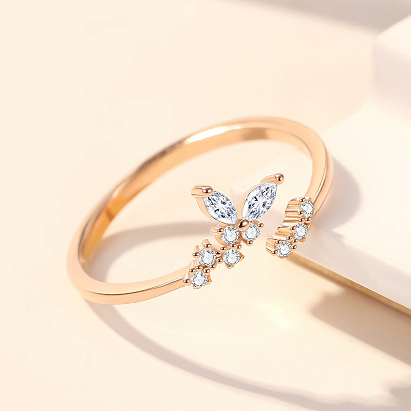 Diamond Butterfly Open Ring