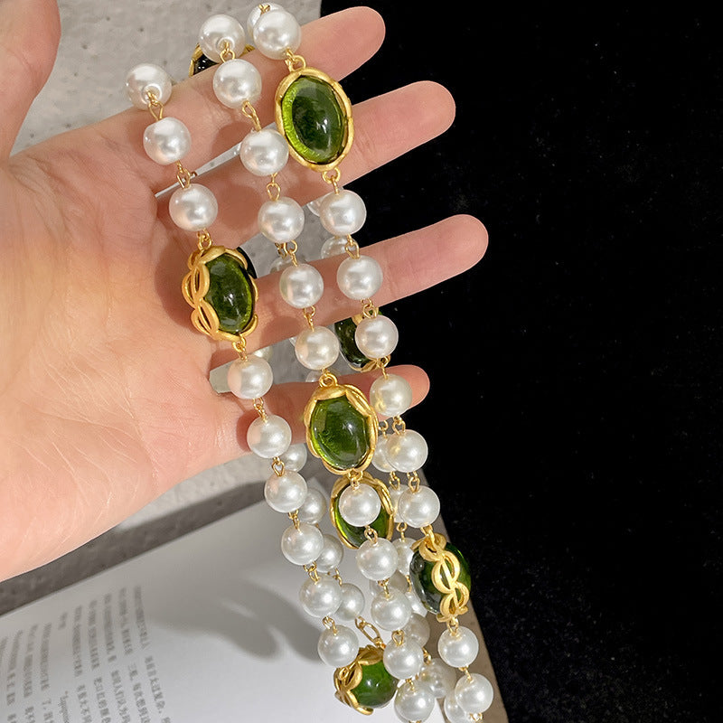 Vintage green glazed pearl necklace