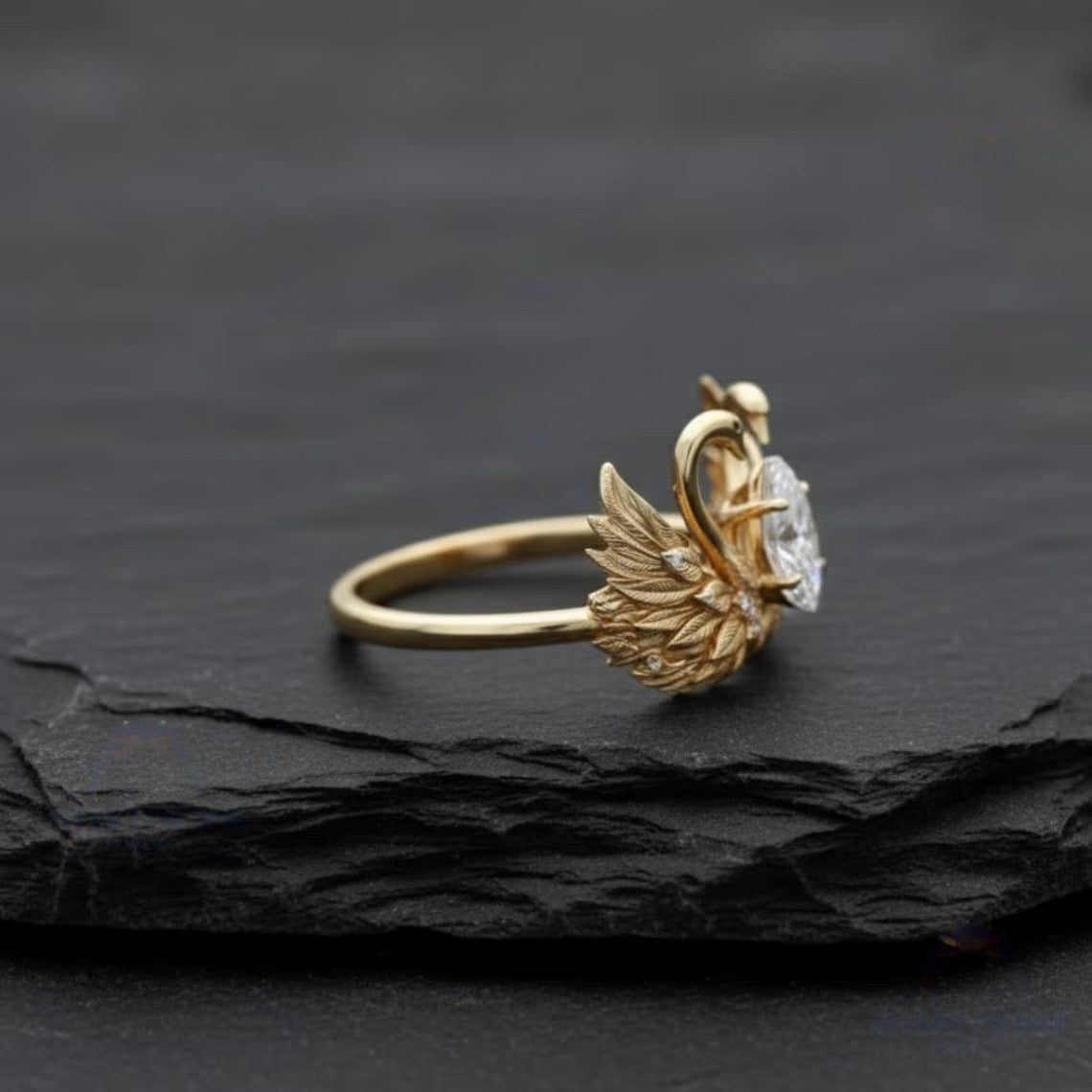 Elegant Gold Swan Ring – Marquise Cut Crystal Open Ring for Women