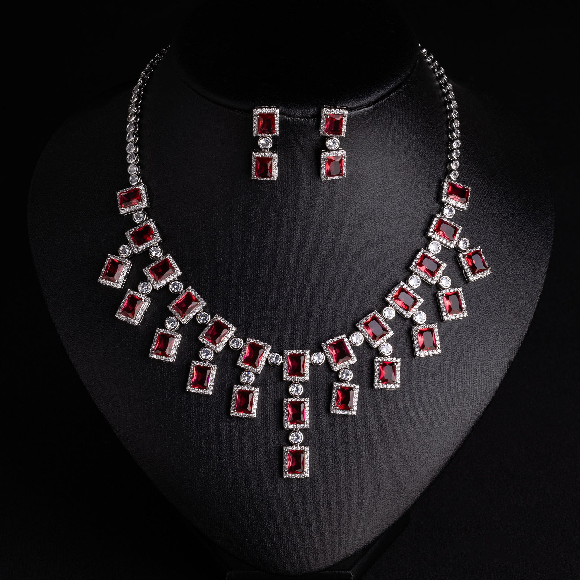 Luxury Emerald Green Crystal Jewelry Set – Statement Necklace and Earrings for Women