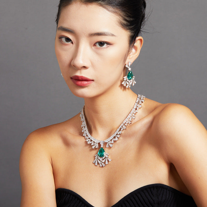 Elegant Gold Plated Drop Emerald Ladies Gala Necklace