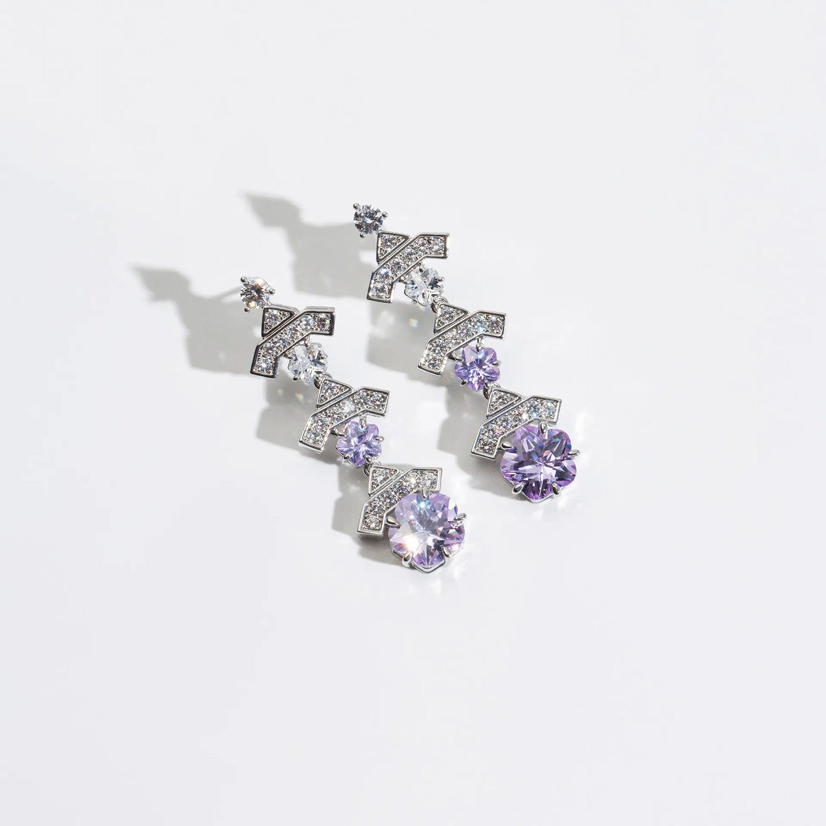 Luxury Purple Crystal Necklace Earrings Set – Silver Statement Jewelry