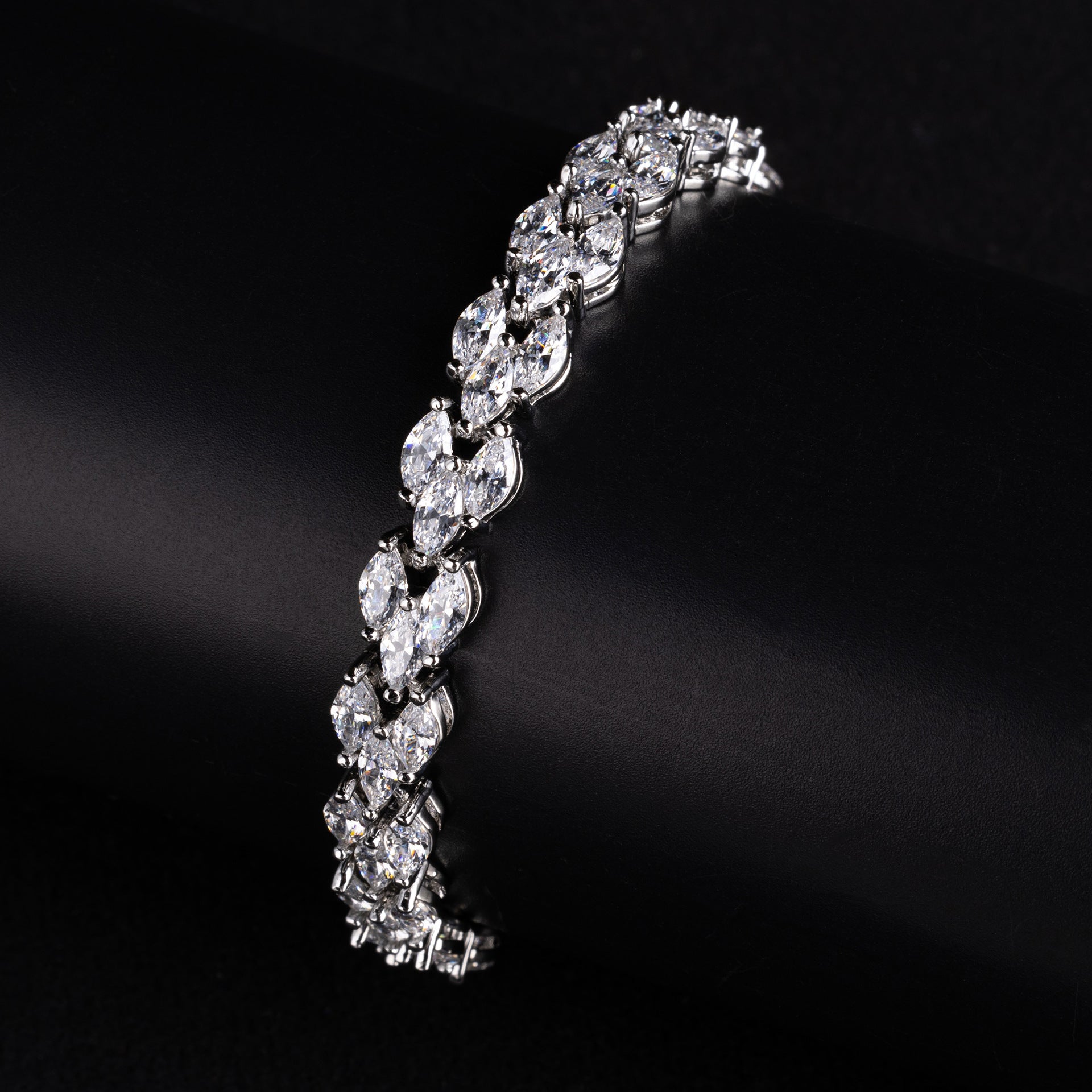 Elegant Marquise Crystal Bracelet – Silver Tone Jewelry for Women
