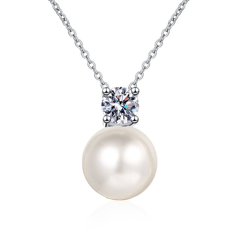 S925 Sterling Silver Pearl Mozzarella Diamond Necklace