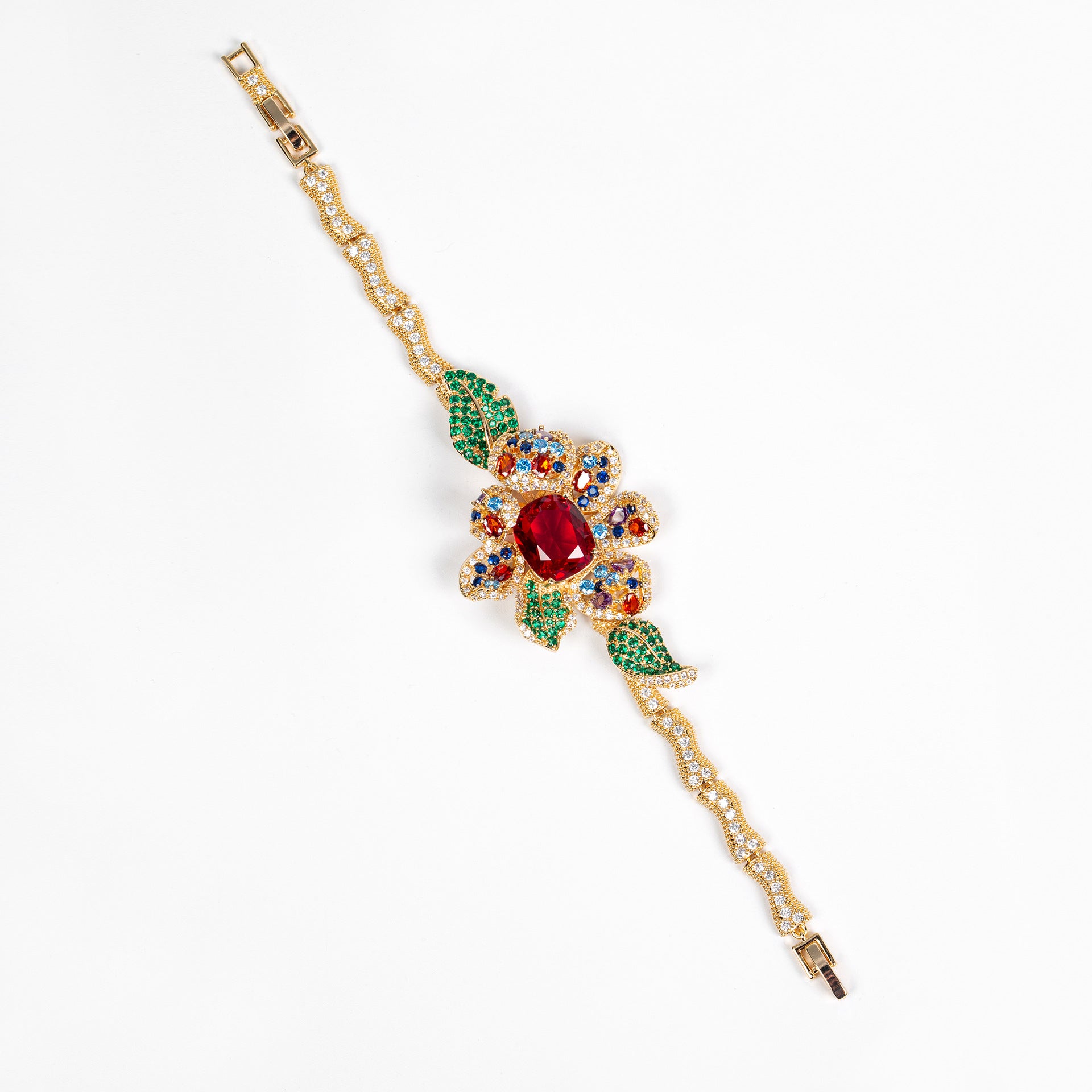 Luxury Blue Crystal Floral Bracelet – Elegant Statement Jewelry for Women