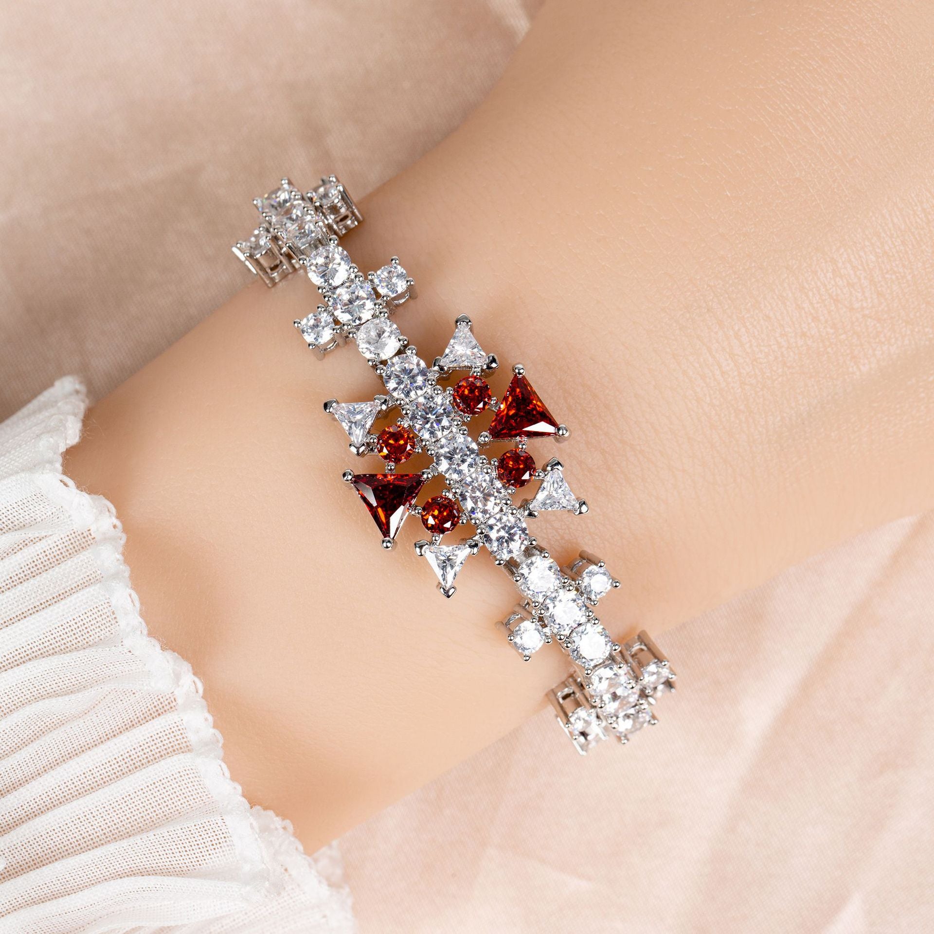 Luxury Pink and White Crystal Bracelet – Geometric Statement Jewelry for Women