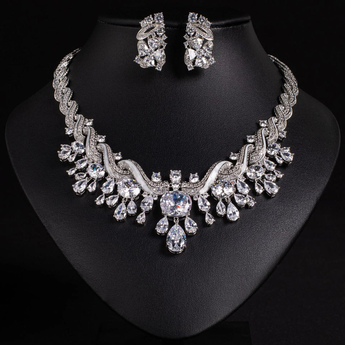 Luxury Multicolor Crystal Statement Necklace and Earrings Jewelry Set