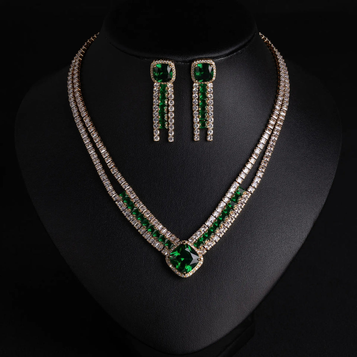 Luxury Ruby Red Crystal Necklace Earrings Set – Sparkling Formal Jewelry for Women