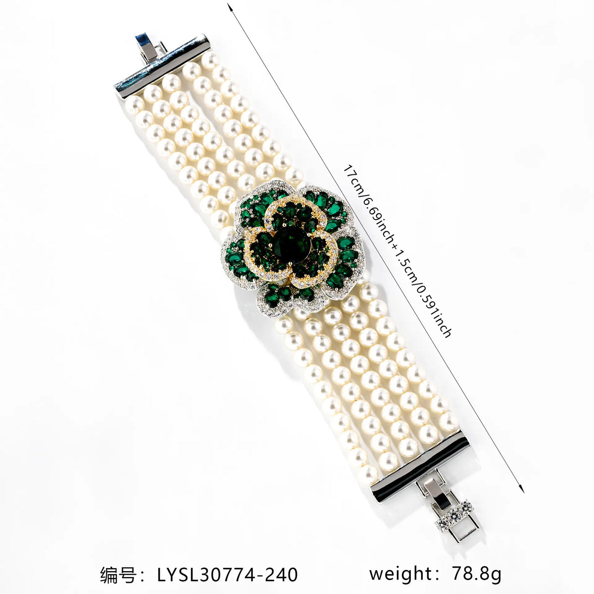 Bracelet de luxe en cristal rouge orange avec perle et fleur pour femme