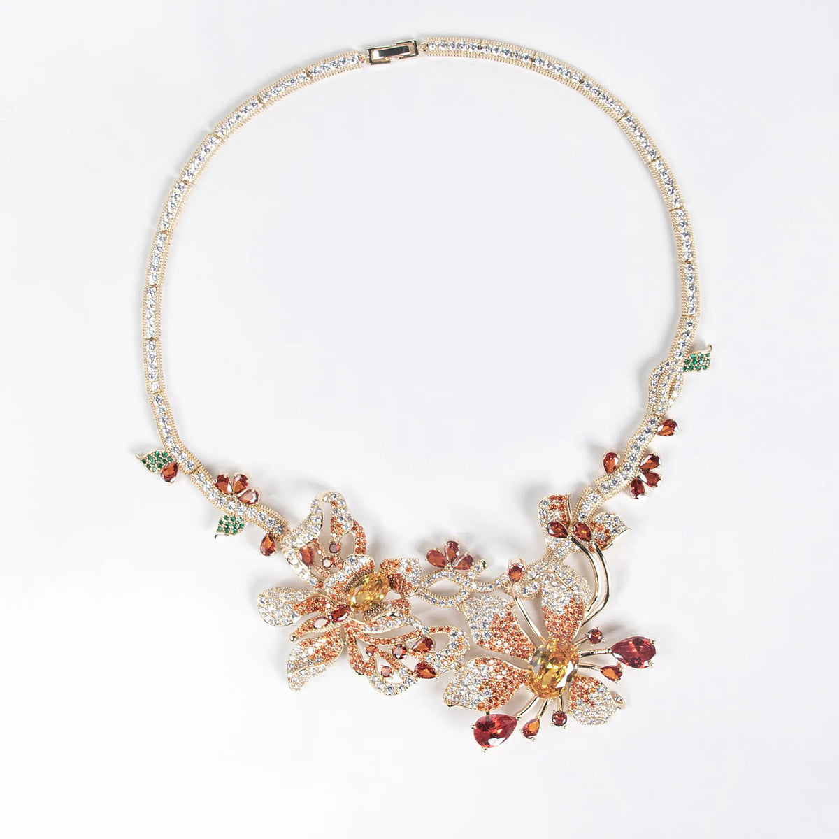 Parure Collier et Boucles d'Oreilles de Luxe en Cristal Jaune Citrine pour Soirée de Gala