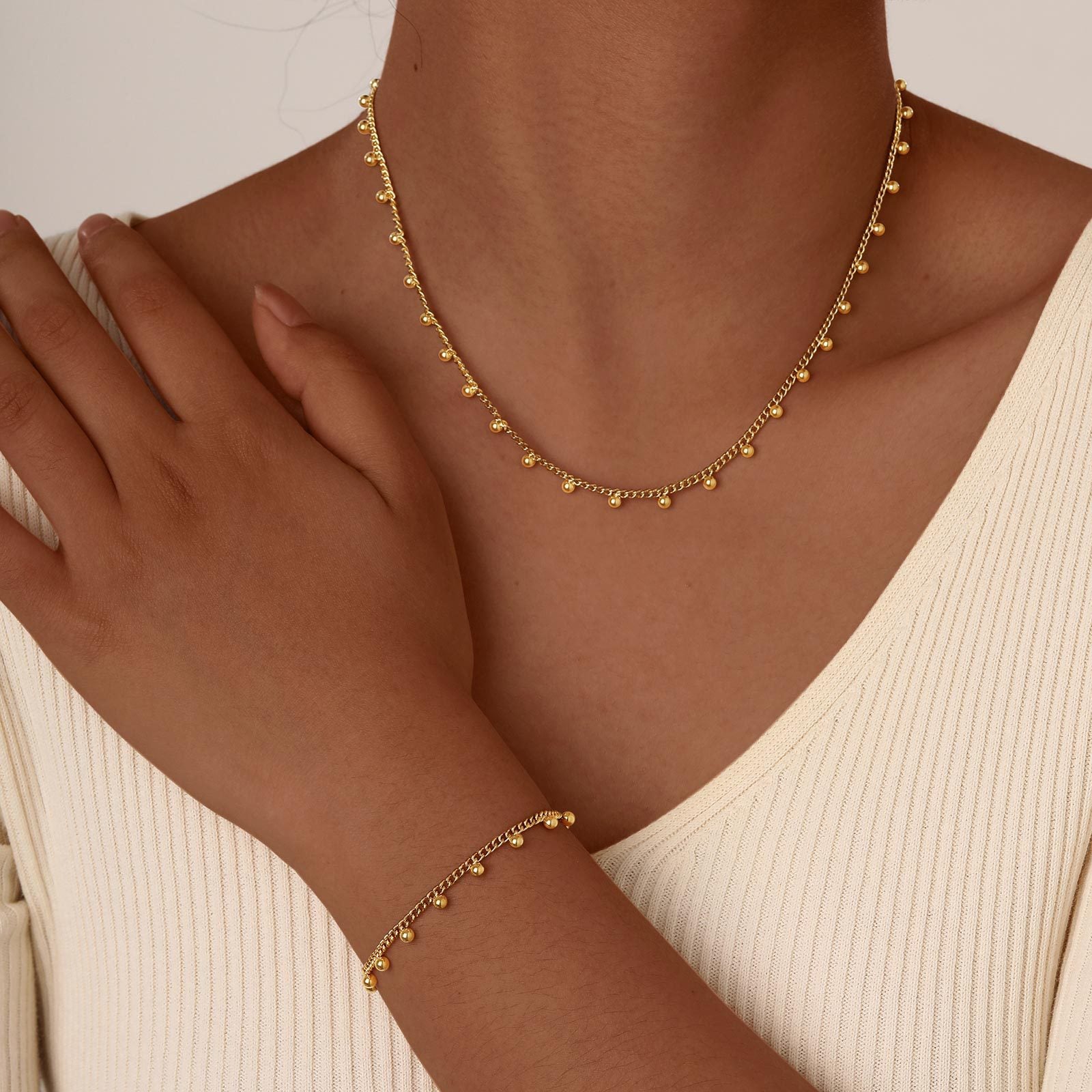 Gold Stainless Steel Bead Bracelet Necklace Series