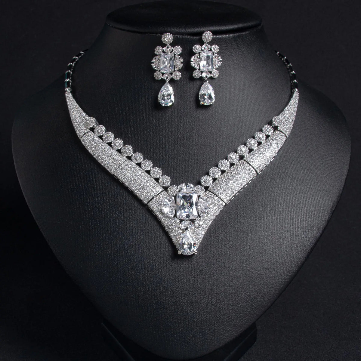 Ensemble Collier Boucles d'oreilles Zircon Premium Industries Lourdes Vintage