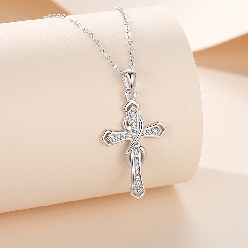 S925 Sterling Silver 8 Character Wrapped Cross Necklace