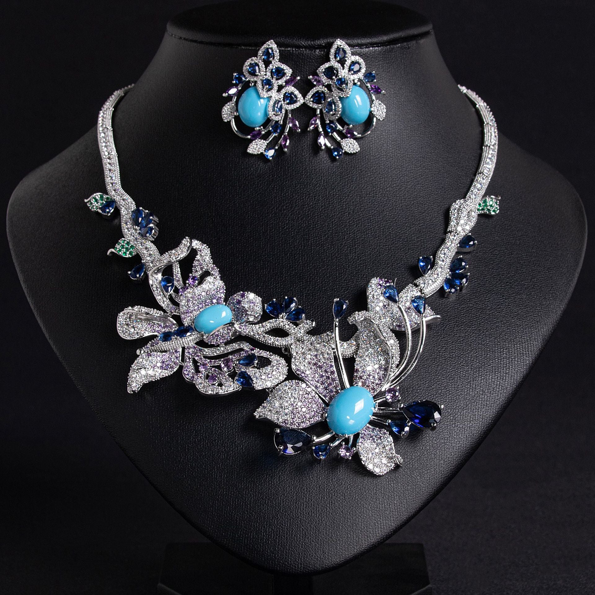 Luxury Citrine Yellow Crystal Necklace and Earrings Set for Evening Gala