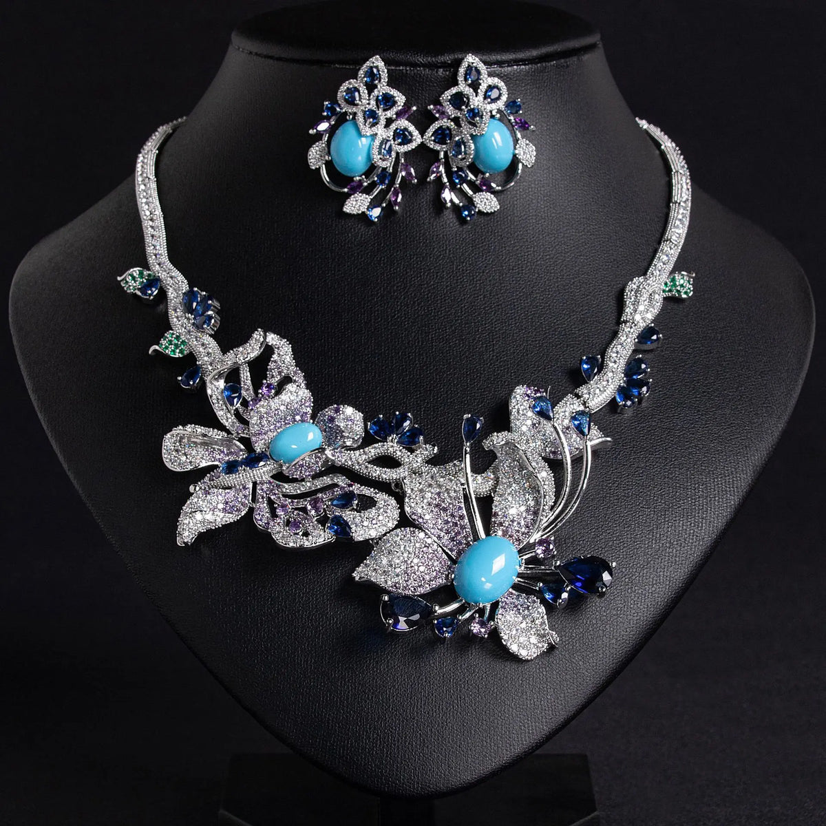 Parure Collier et Boucles d'Oreilles de Luxe en Cristal Jaune Citrine pour Soirée de Gala