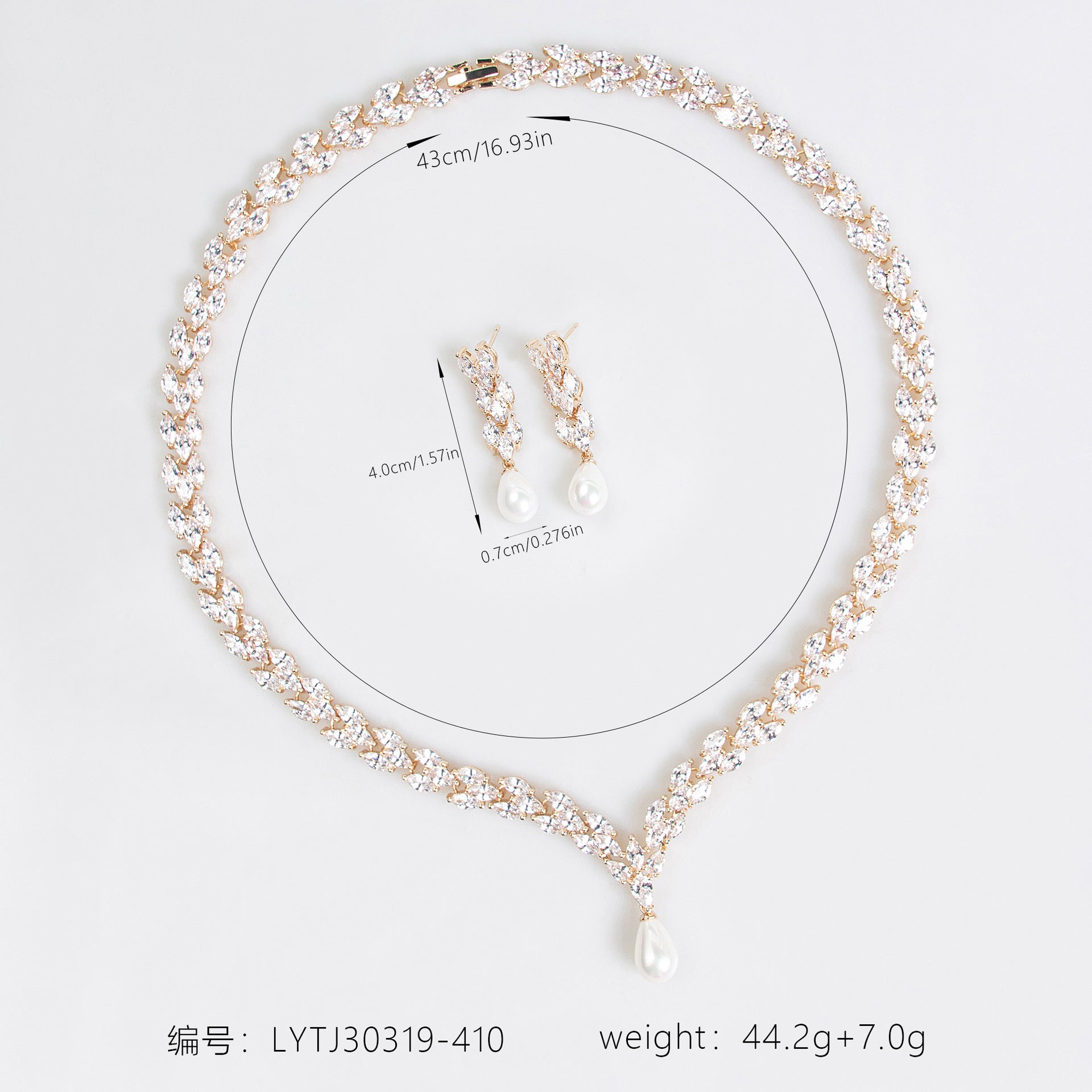 Elegant Pearl Drop Jewelry Set – Gold Tone Crystal Necklace Earrings