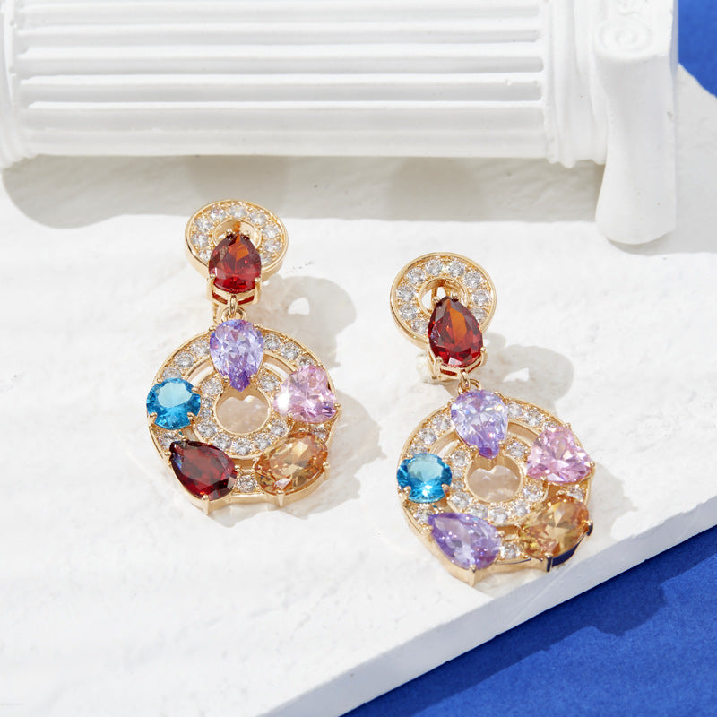 Fashion Colored Gemstone Gold Plated Opal Earrings