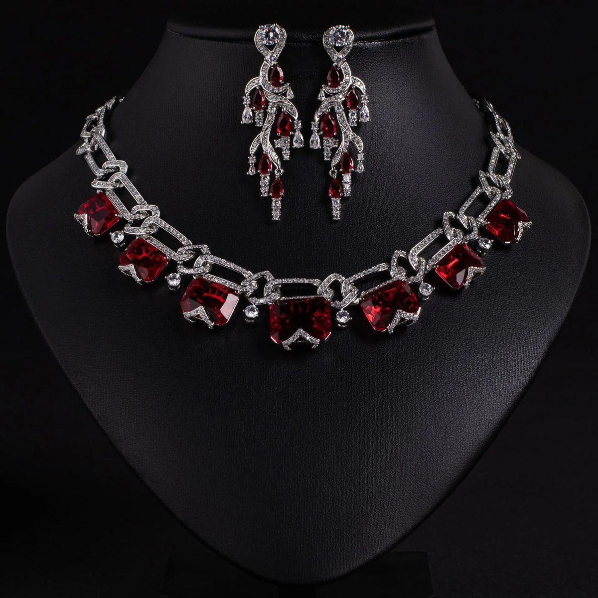 Luxury Multicolor Crystal Statement Necklace and Earrings Jewelry Set