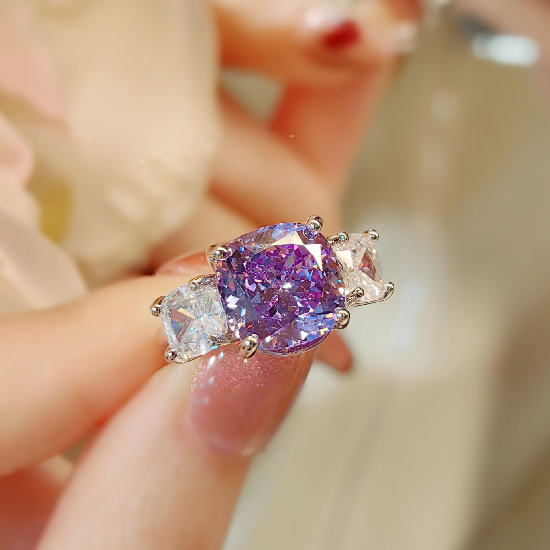 Pink colored diamond ring