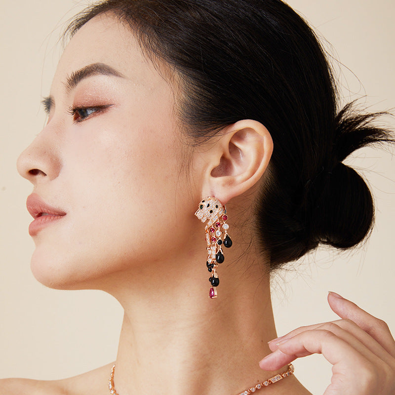 Fashion gold-plated fringed leopard personalized earrings