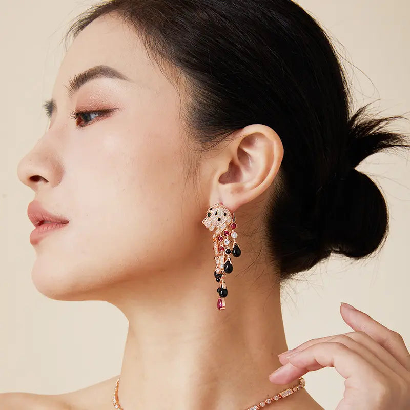 Boucles d'oreilles personnalisées léopard à franges plaqué or mode