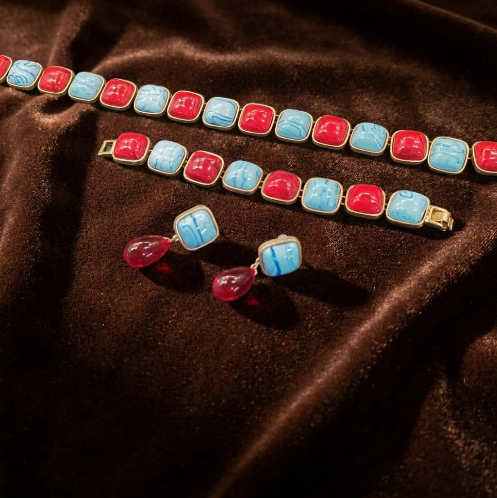 Dopamine beaded necklace new summer collarbone chain color fashion jewelry bracelet stud earrings